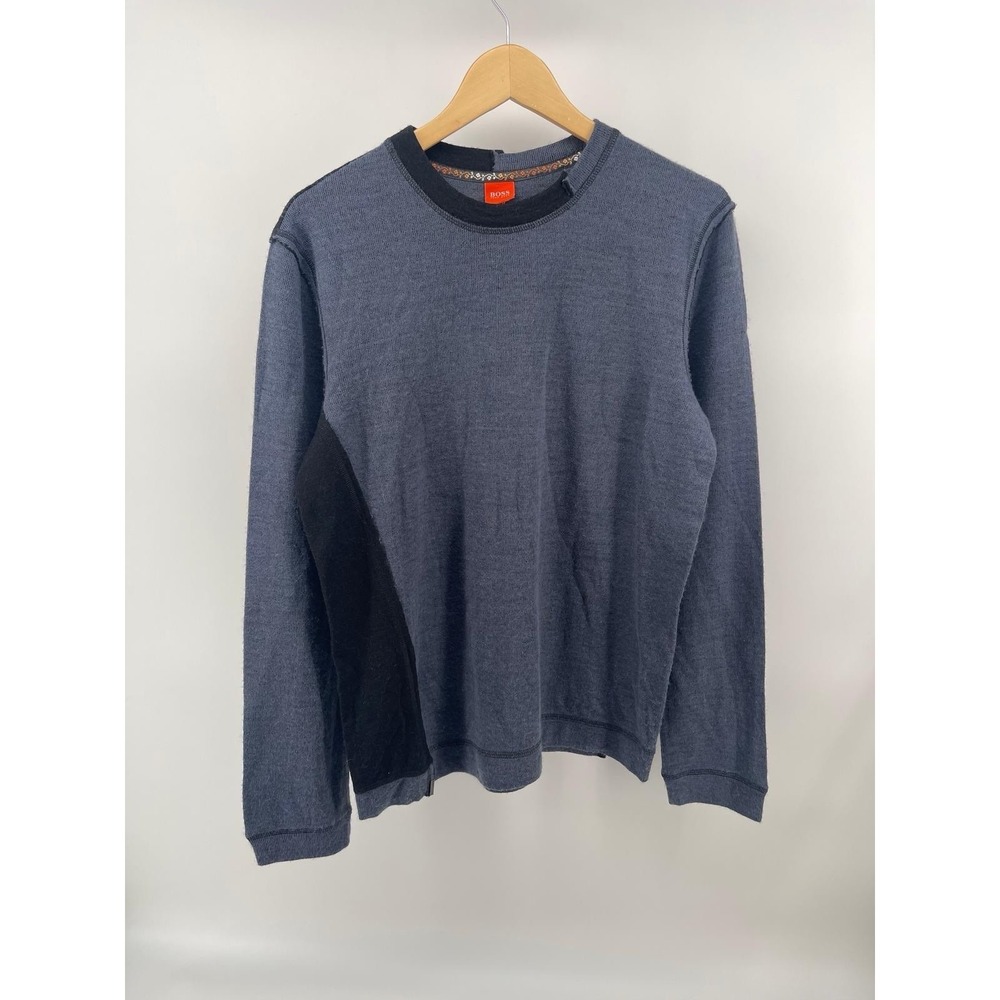 Hugo Boss Mens Blue Colorblock Knit Sweater Crewneck Size L